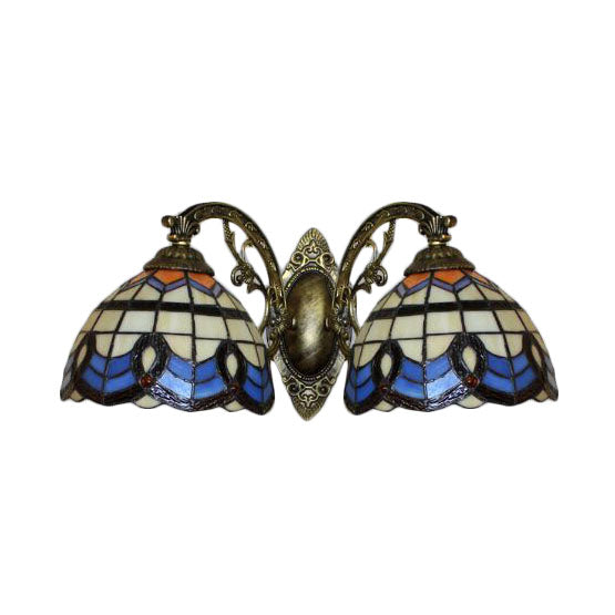 Baroque Stained Glass Wall Sconce With 2 Tiffany Style Beige Heads - Bedroom Décor