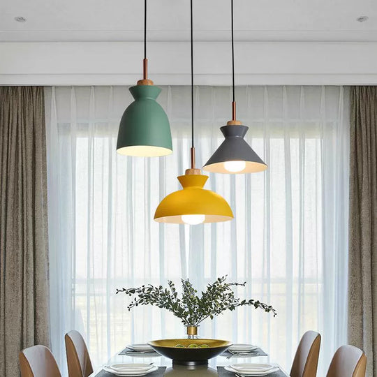 Contemporary Gray/White Bell Shade Pendant Ceiling Lamp - Metallic Indoor Hanging Light With 1 Bulb