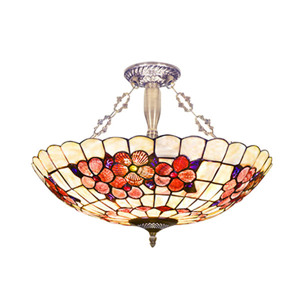 Stained Glass Tiffany Ceiling Light In Beige - Classic Design For Dining Room 19.5’/12’ Width /