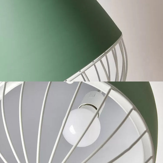 Teardrop Metal Hanging Lamp With Cage Shade - 1 Head Kitchen Pendant Light In Grey/Pink Macaron