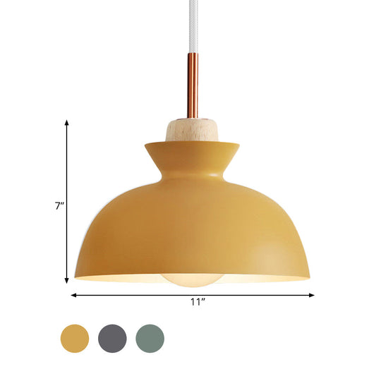 Contemporary Dome/Cone Metal Pendant Light - Grey/Yellow/Green
