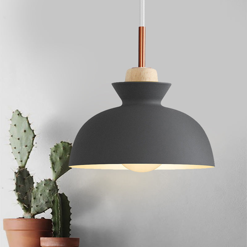 Contemporary Dome/Cone Metal Pendant Light With 1 In Grey Yellow And Green / Dome