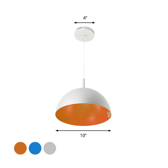 Metal Dome Ceiling Pendant Light With Simple Style Design - 1 Orange/Blue/Chrome Fixture For Dining