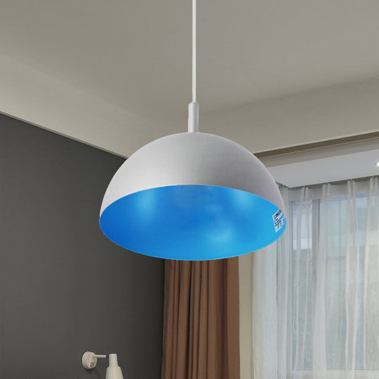 Simple Metal Dome Pendant Lamp With 1 Light In Orange/Blue/Chrome For Dining Room - 10/16 Wide Blue