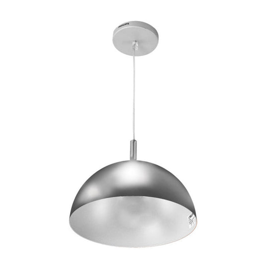 Simple Metal Dome Pendant Lamp With 1 Light In Orange/Blue/Chrome For Dining Room - 10/16 Wide