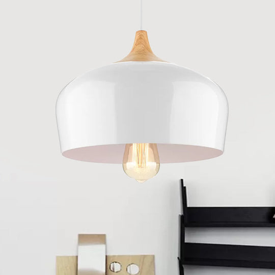 Nordic Metal Hanging Lamp With Bowl Shade - 1 Light Black/White Suspension For Dining Room 12/14