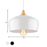 Nordic Metal Hanging Lamp With Bowl Shade - 1 Light Black/White Suspension For Dining Room 12/14