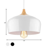 Nordic Metal Hanging Lamp With Bowl Shade - Black/White Suspension Light For Dining Room