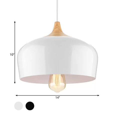 Nordic Metal Hanging Lamp With Bowl Shade - Black/White Suspension Light For Dining Room