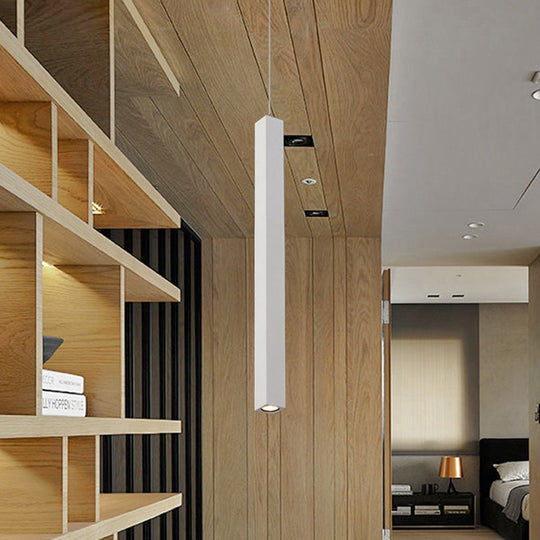 Modern Cuboid Ceiling Light - Single Head Metal Pendant Fixture For Living Room Black/White Led