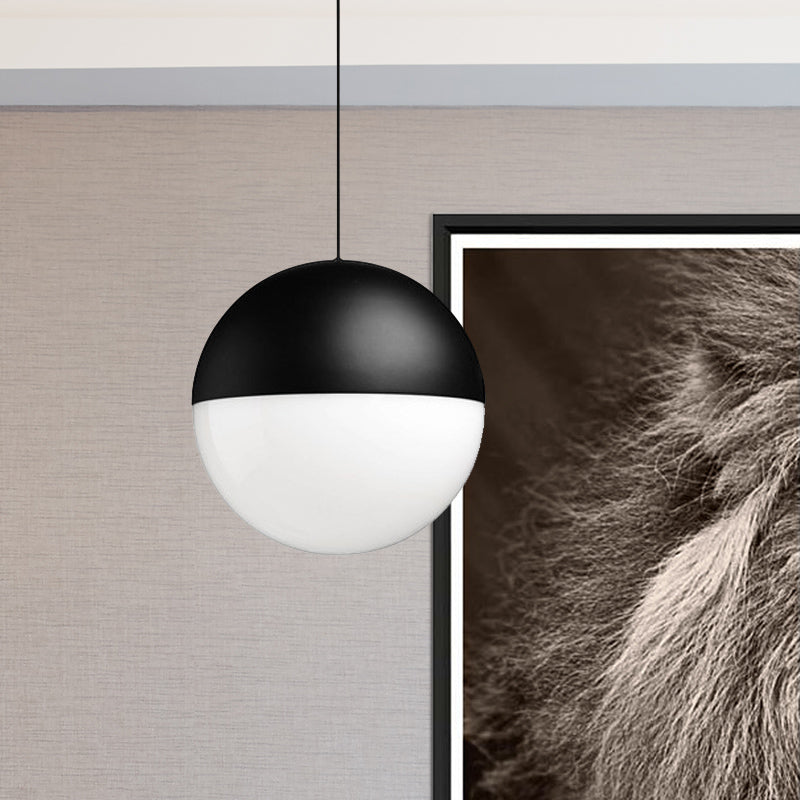 Modern Black Led Hanging Ceiling Light With White Glass Ball Pendant And Square Design