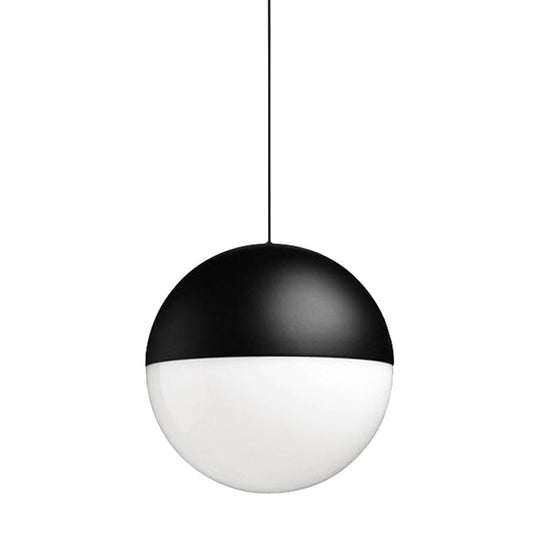 Modern Black Led Hanging Ceiling Light With White Glass Ball Pendant And Square Design