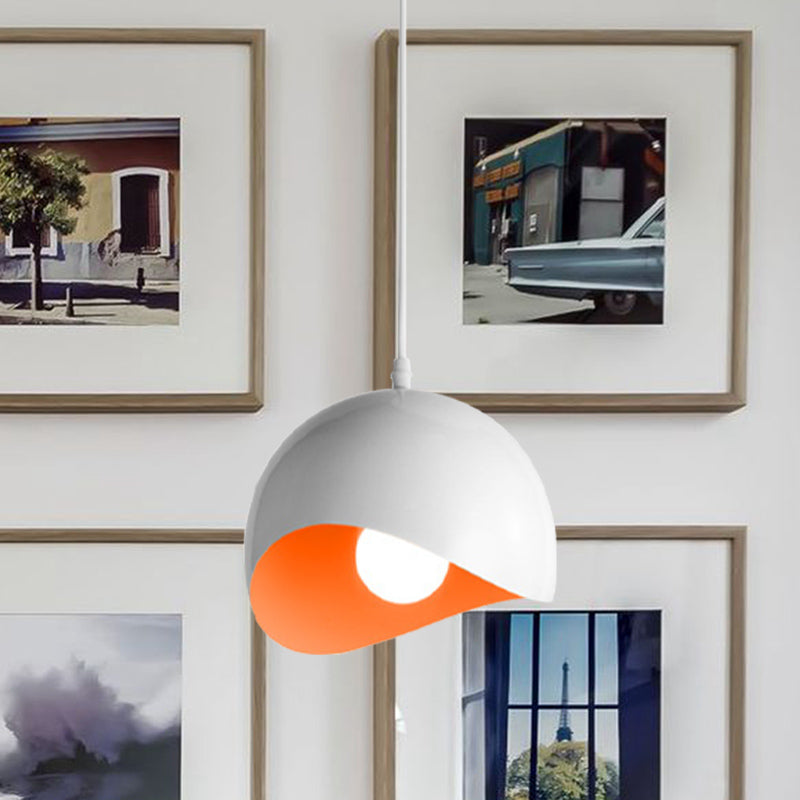 Modern Metal Dome Ceiling Light With Adjustable Height - 1 Bulb Inner Pink/Yellow 8’/12’ W