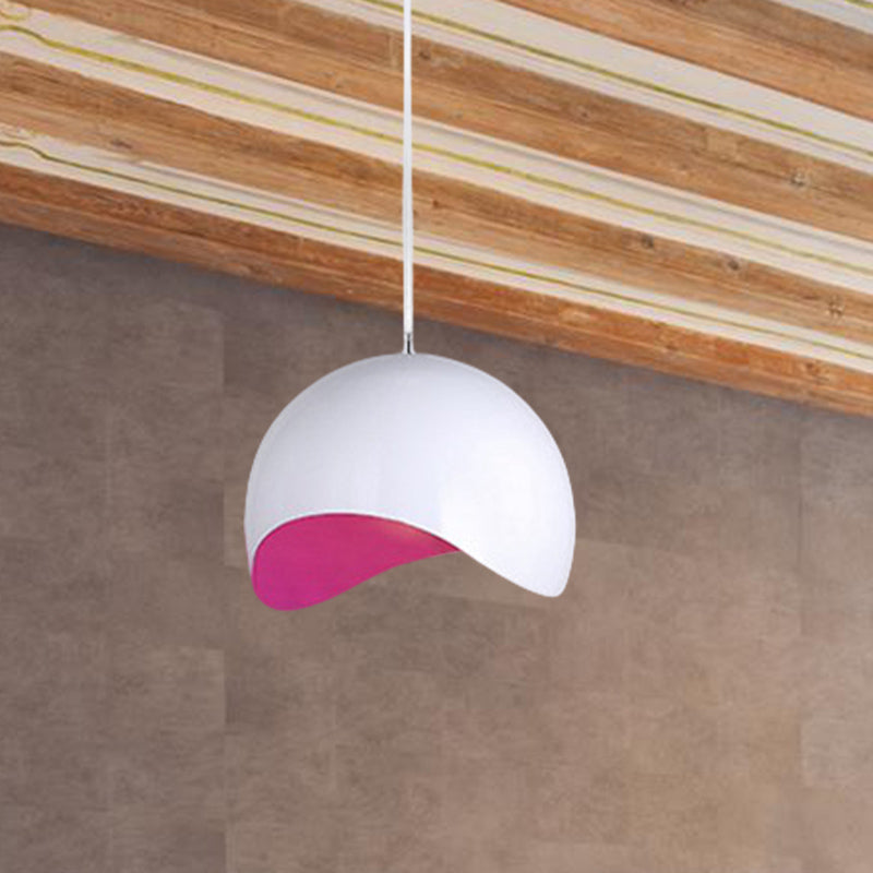 Modern Metal Dome Ceiling Light With Adjustable Height - 1 Bulb Inner Pink/Yellow 8’/12’ W