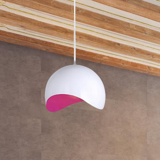 Modern Metal Dome Ceiling Light With Adjustable Height - 1 Bulb Inner Pink/Yellow 8’/12’ W