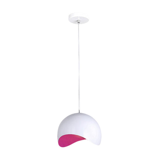 Modern Metal Dome Ceiling Light With Adjustable Height - Inner Pink/Yellow 1-Bulb Fixture 8/12 Width