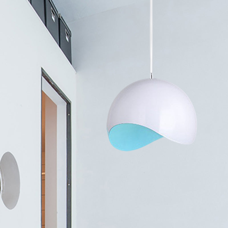 Modern Metal Dome Ceiling Light With Adjustable Height - 1 Bulb Inner Pink/Yellow 8’/12’ W