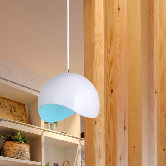 Modern Metal Dome Ceiling Light With Adjustable Height - 1 Bulb Inner Pink/Yellow 8’/12’ W