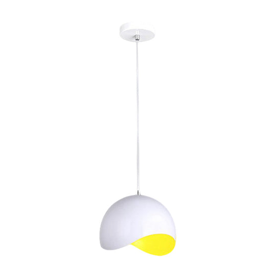 Modern Metal Dome Ceiling Light With Adjustable Height - 1 Bulb Inner Pink/Yellow 8’/12’ W