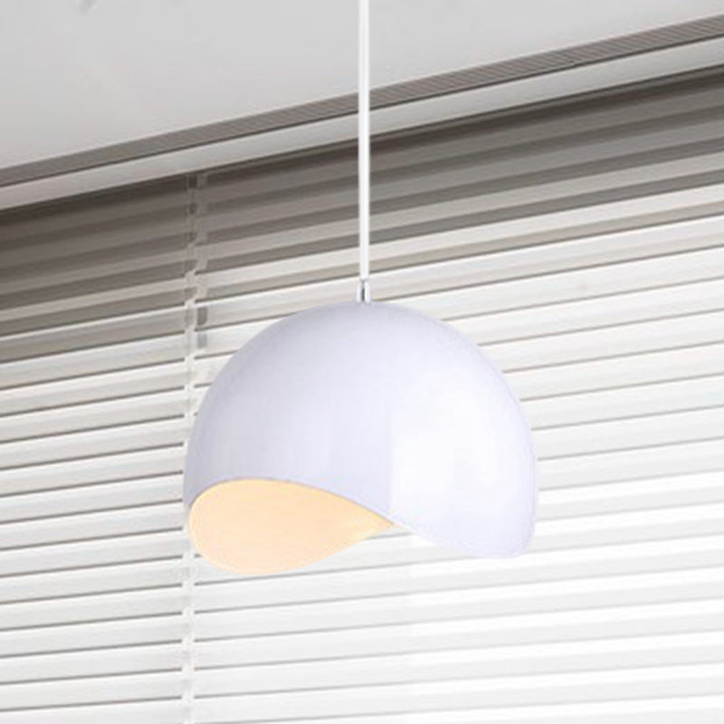 Modern Metal Dome Ceiling Light With Adjustable Height - Inner Pink/Yellow 1-Bulb Fixture 8/12 Width