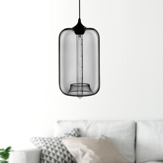 Contemporary Cylinder Glass Hanging Lamp - 1 Light Red/Brown/Blue Ceiling