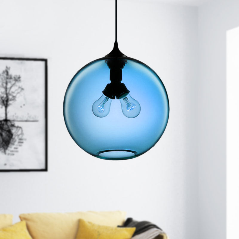 Modern Glass Globe Pendant Light - 2 Lights Red/Brown/Clear
