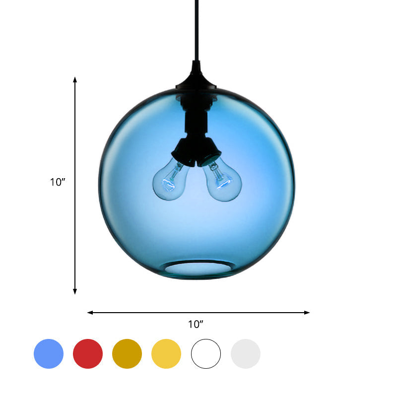 Modern Glass Globe Pendant Light - 2 Lights Red/Brown/Clear