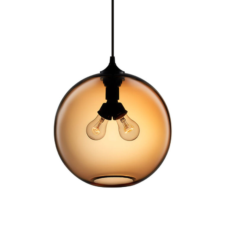 Modern Glass Globe Pendant Light - 2 Lights Red/Brown/Clear