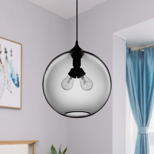 Modern Glass Globe Pendant Light - 2 Lights Red/Brown/Clear