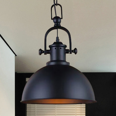 Vintage Dome Pendant Light - Metal Hanging Lamp With 1 Bulb In Black/White For Dining Room Black