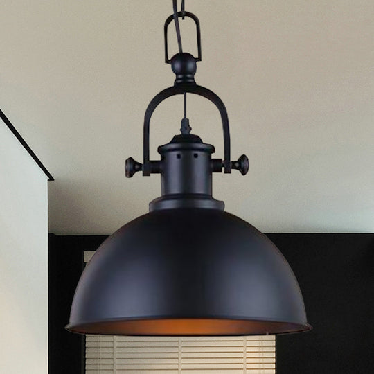 Vintage Dome Pendant Light - Metal Hanging Lamp With 1 Bulb In Black/White For Dining Room Black