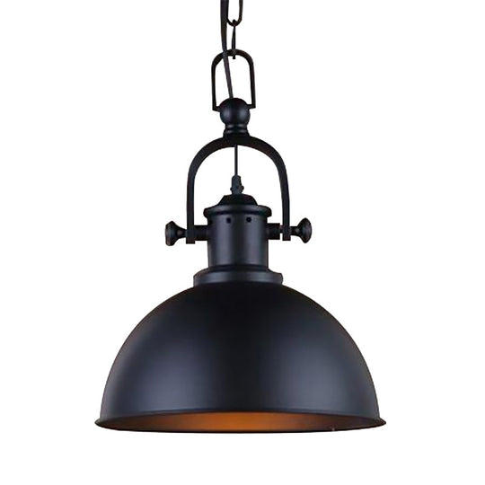 Vintage Dome Pendant Light In Black/White - Metal Hanging Lamp For Dining Room