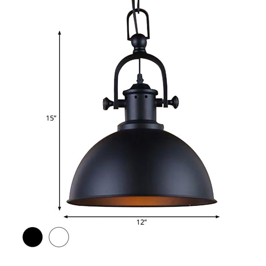 Vintage Dome Pendant Light In Black/White - Metal Hanging Lamp For Dining Room