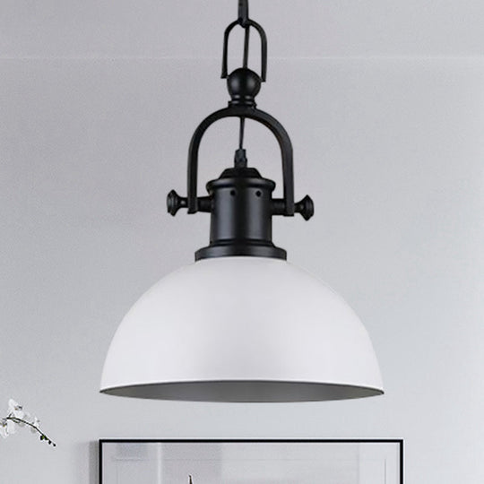 Vintage Dome Pendant Light - Metal Hanging Lamp With 1 Bulb In Black/White For Dining Room