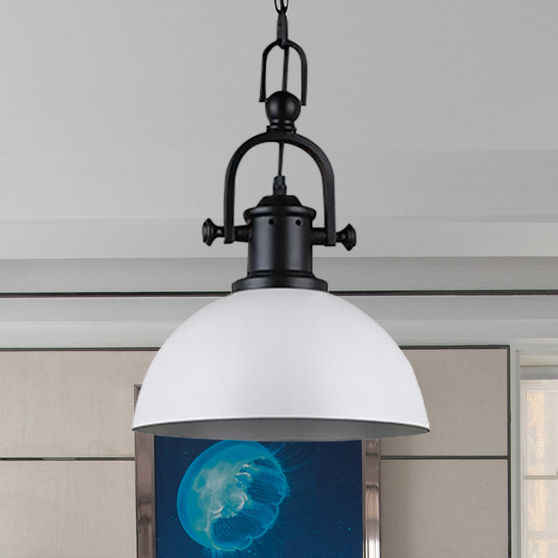 Vintage Dome Pendant Light In Black/White - Metal Hanging Lamp For Dining Room