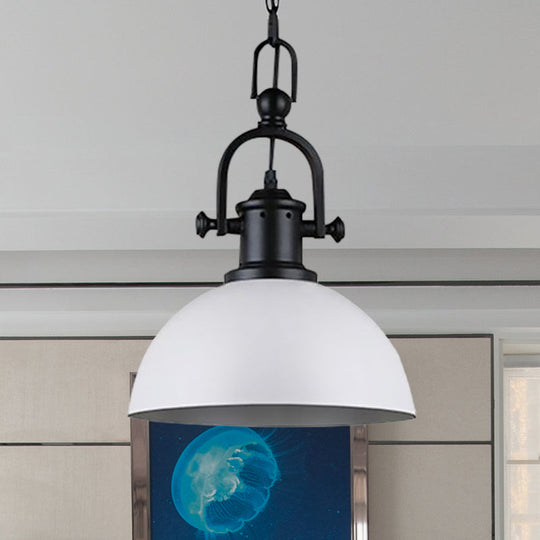 Vintage Dome Pendant Light - Metal Hanging Lamp With 1 Bulb In Black/White For Dining Room