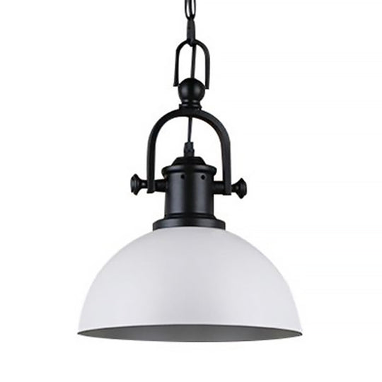 Vintage Dome Pendant Light - Metal Hanging Lamp With 1 Bulb In Black/White For Dining Room