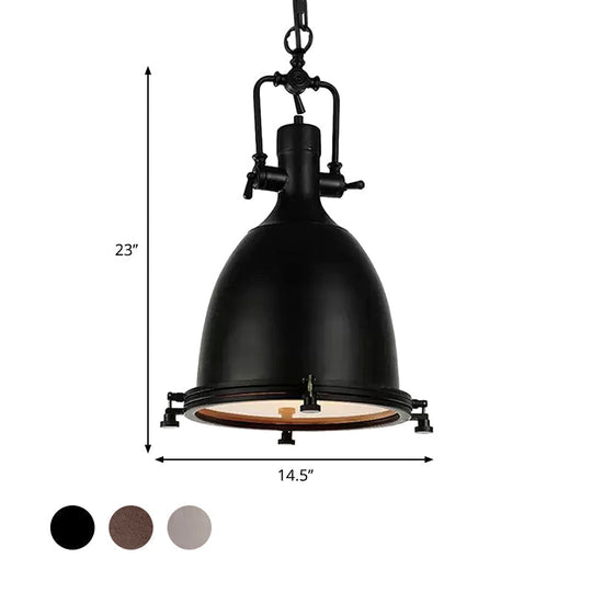 Industrial Domed Pendant Lamp - 1-Light Metal Ceiling Light Fixture For Bars Black/Silver/Rust With