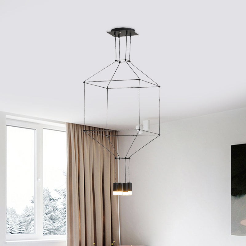 Nordic Style Black Pendant Light With 3D Square Design 4/6 Lights Glass Shade And Metal Frame
