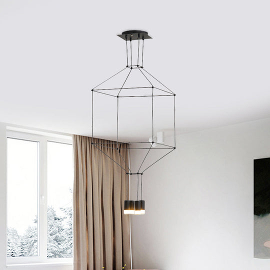 Nordic Style Black 3D Square Pendant Light With Glass Shade And Metal Frame - 4/6 Lights