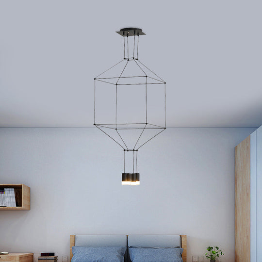 Nordic Style Black 3D Square Pendant Light With Glass Shade And Metal Frame - 4/6 Lights