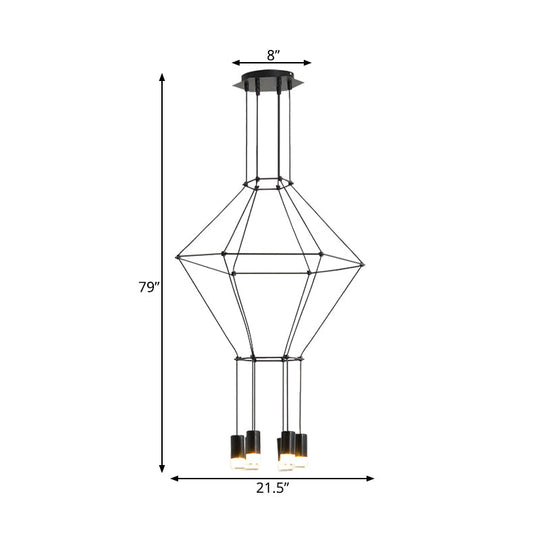 Nordic Style Black Pendant Light With 3D Square Design 4/6 Lights Glass Shade And Metal Frame
