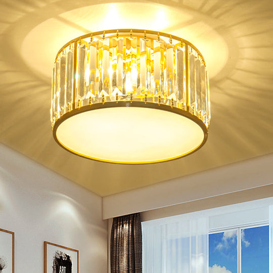 Crystal Flush Mount Lighting With Drum Shade - Gold 3/4/5 Lights 12.5’/16.5’/20.5’ Wide / 12.5’