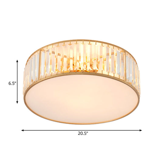 Crystal Flush Mount Lighting With Drum Shade - Gold 3/4/5 Lights 12.5’/16.5’/20.5’ Wide