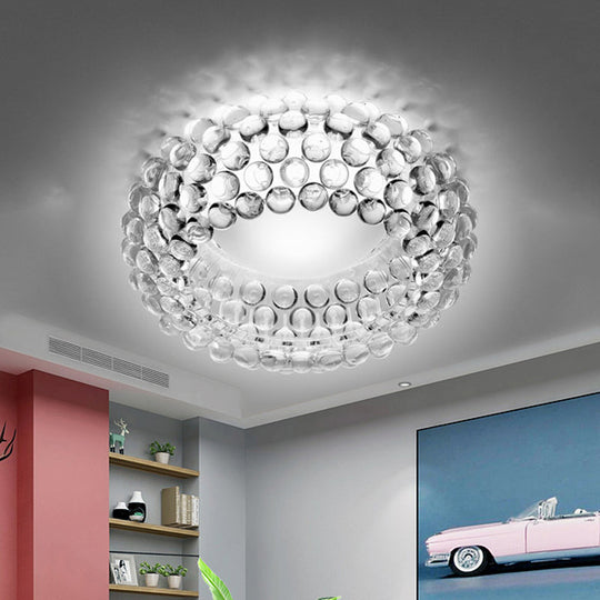 Designer Clear Glass Led Bedroom Flush Ceiling Light Fixture - 14’/19.5’/25.5’ Wide Bubble Lighting