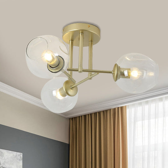 Gold/Black Semi Flush Mount Lighting For Living Room With Clear Bubble Glass Shades (3/6/8 Lights)