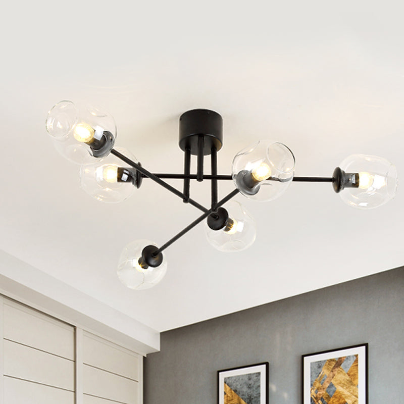 Gold/Black Semi Flush Mount Lighting For Living Room With Clear Bubble Glass Shades (3/6/8 Lights)