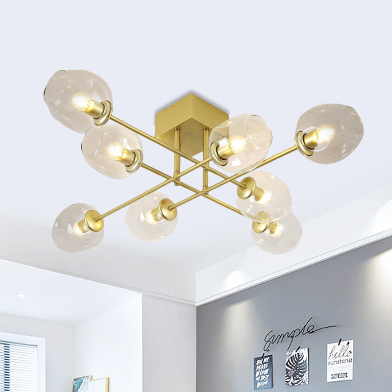 Gold/Black Semi Flush Mount Lighting For Living Room With Clear Bubble Glass Shades (3/6/8 Lights)