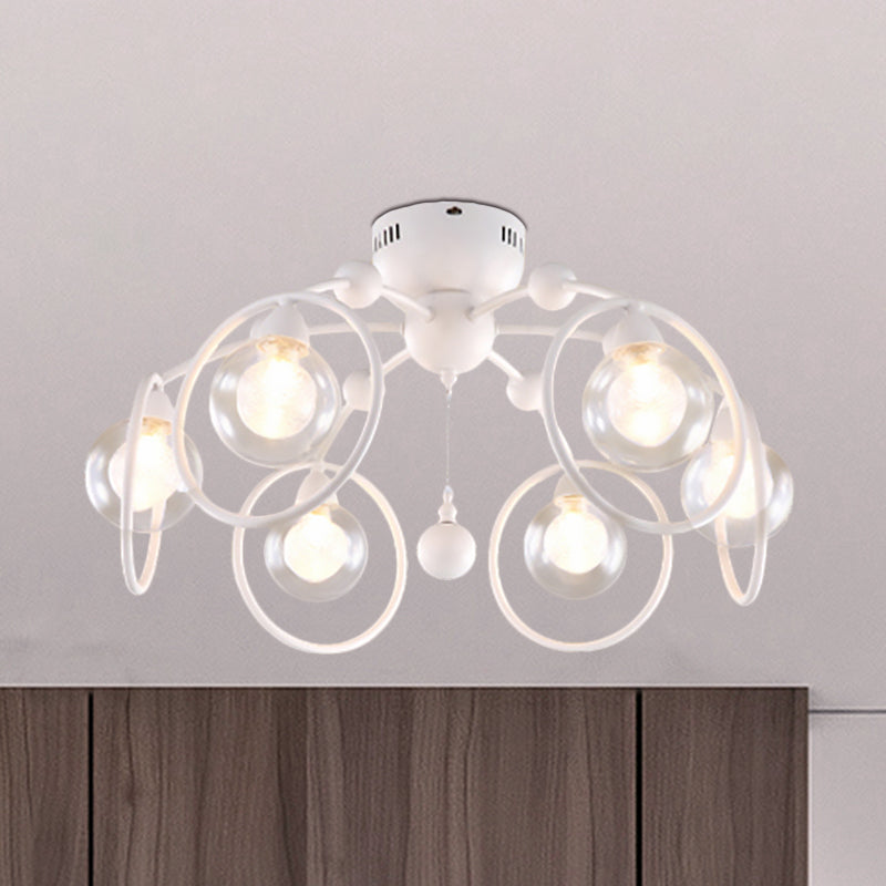 Modern Bedroom Ceiling Light Fixture - 6 - Light Semi Flush Mount With Globe Glass Shade And White