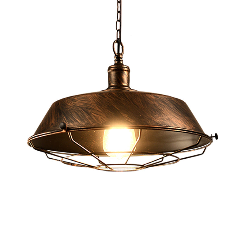 Antique Style Iron Barn Hanging Light With Wire Guard - 10’/14’/18’ Dia Brass/Bronze/Black